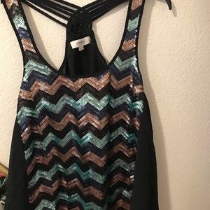 Blue & Lihht pink sparkled open back blouse